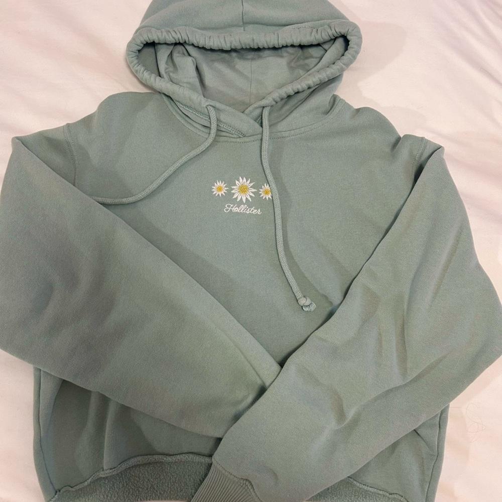 Cropped Teal Daisy Hollister Hoodie Hollister